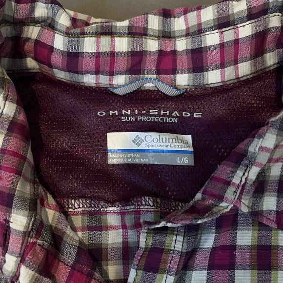 Columbia Women L Button Shirt Plaid Roll Tab Sun Protection Omni-Shade Vented - Picture 3 of 7